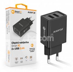 ALIGATOR Mdra sieov nabjaka 2,4A, 2xUSB, smart IC, ierna CHA0029