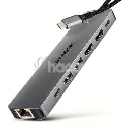 AXAGON HMC-7HX2, USB 5Gbps hub, 2x USB-A, USB-C, 2x HDMI 4k/60Hz, RJ-45 GLAN, PD 100W, kbel 15cm HMC-7HX2