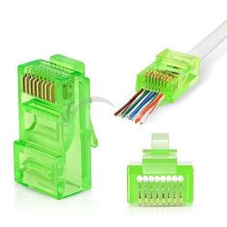 W-star Konektor UTP RJ45EZ Cat5e100ks pozlten, zelen, pass through RJ45EZ5GS RJ45EZ5GS