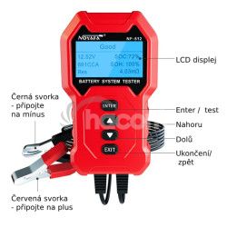 W-Star Tester bateri WSNF512, 12V, zaov Test, min a pracovn V, odpor batrie WSNF512